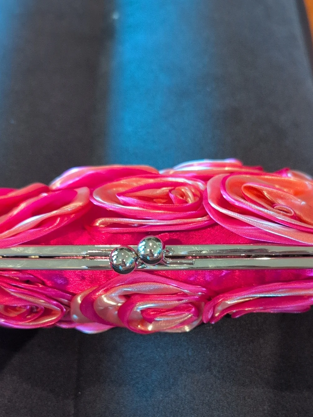 Pink Floral Rosette Clutch Handbag